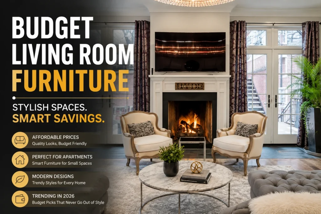 Budget living room furniture ideas with modern neutral interior design and cozy apartment styling