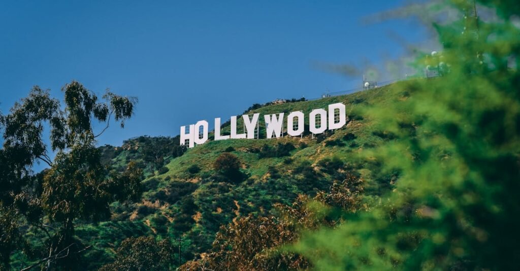 A scenic view of the famous Hollywood sign on a sunny day in Los Angeles.