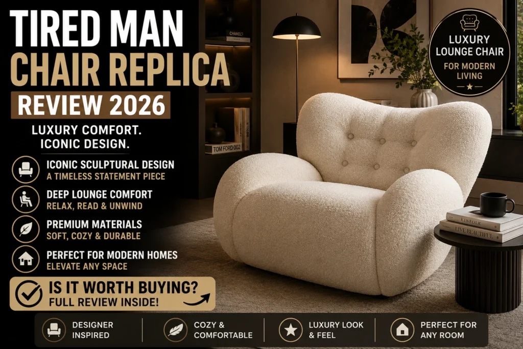 Tired Man Chair replica review 2026 featuring luxury sculptural lounge chair in a modern Scandinavian living room