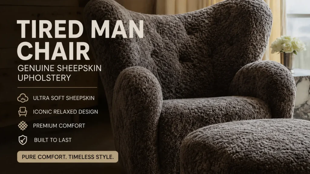 Tired Man Chair genuine sheepskin upholstery texture close-up