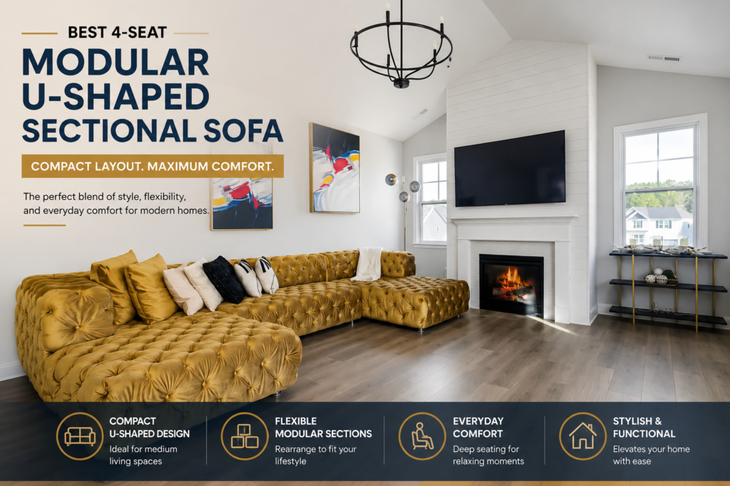 Best 4-seat modular U-shaped sectional sofa in modern living room with compact layout and everyday comfort
