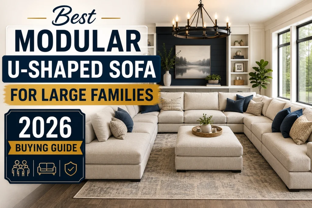 Best modular U-shaped sofa for large families in a spacious modern living room with sectional seating