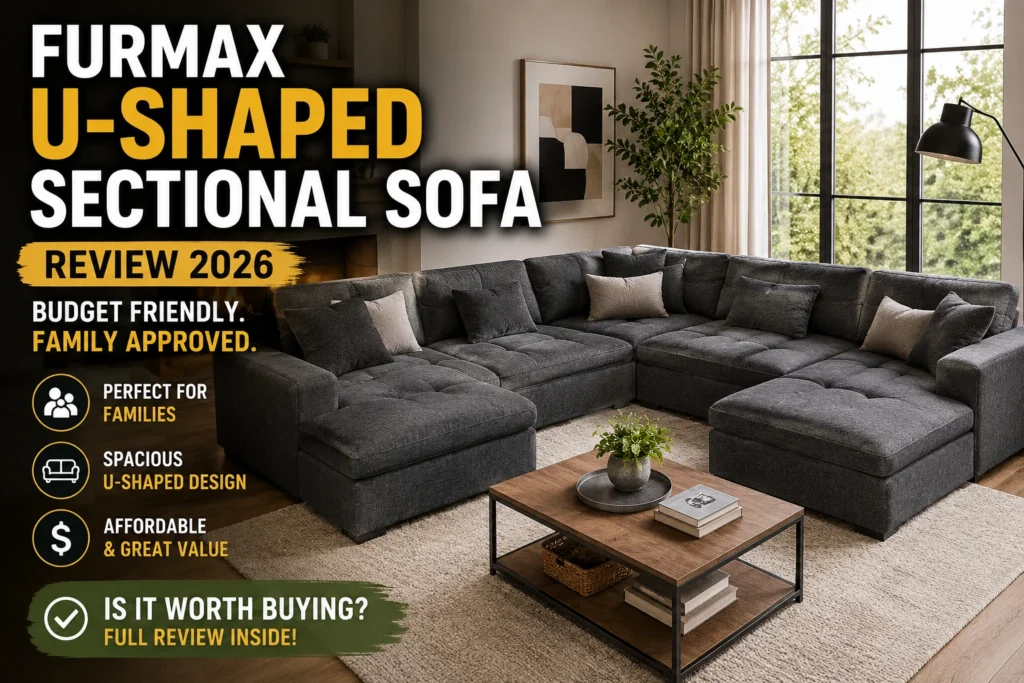 Furmax U-shaped sectional sofa review 2026 featuring modern family-friendly sectional sofa in a contemporary living room