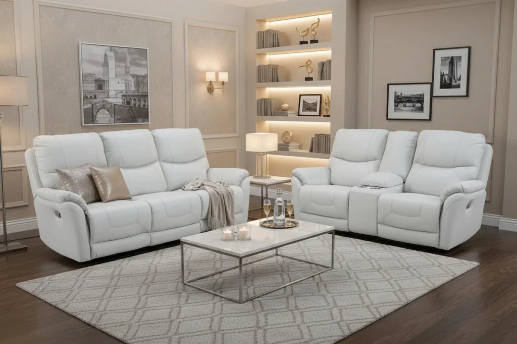 Ashley Furniture reclining sofa in family living room during Memorial Day sale