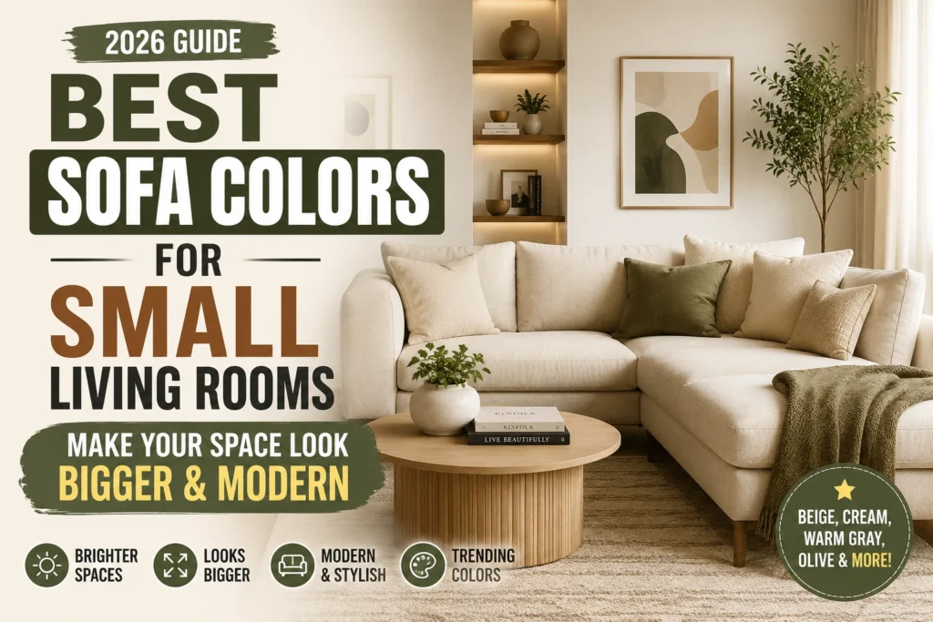 Best sofa colors for small living rooms 2026 featuring modern beige sectional sofa in a bright contemporary apartment interior.