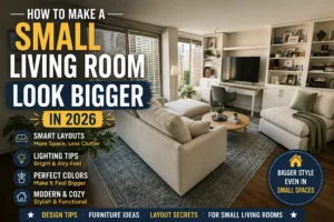 Modern small living room design with light neutral sectional sofa and apartment-friendly space-saving layout ideas