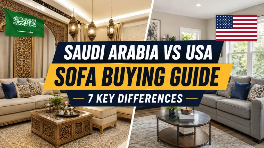 Saudi Arabia vs USA sofa buying guide comparing modern American sofas and traditional Saudi majlis seating