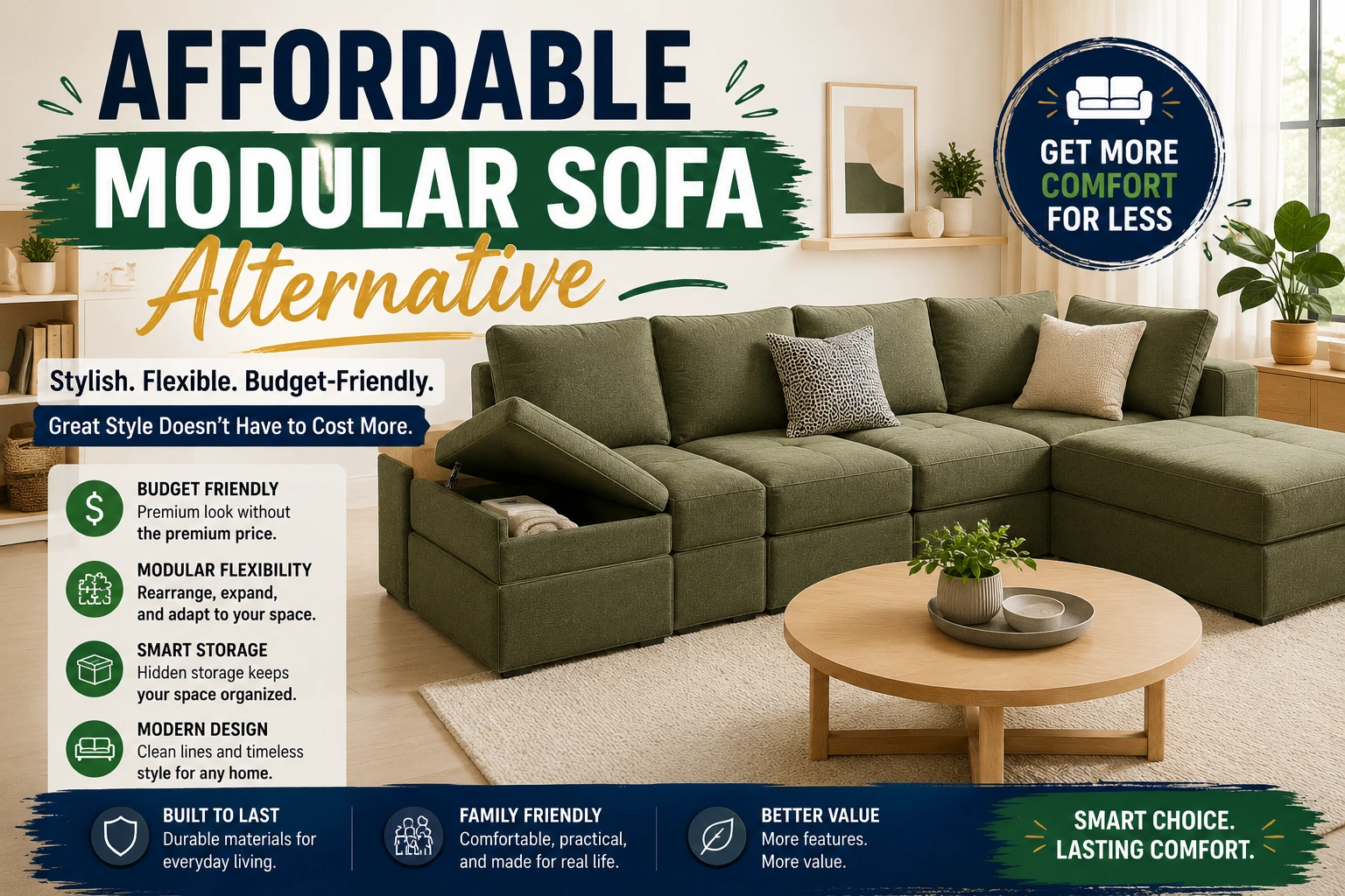 Affordable modular sofa alternative featuring IKEA Jattebo with storage, flexible seating, modern design, and budget-friendly comfort