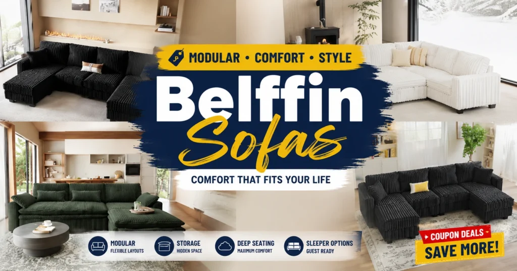 Belffin sofas featuring modular sectionals, sleeper sofas, cloud couches, and U-shaped sectional sofas for modern living rooms.