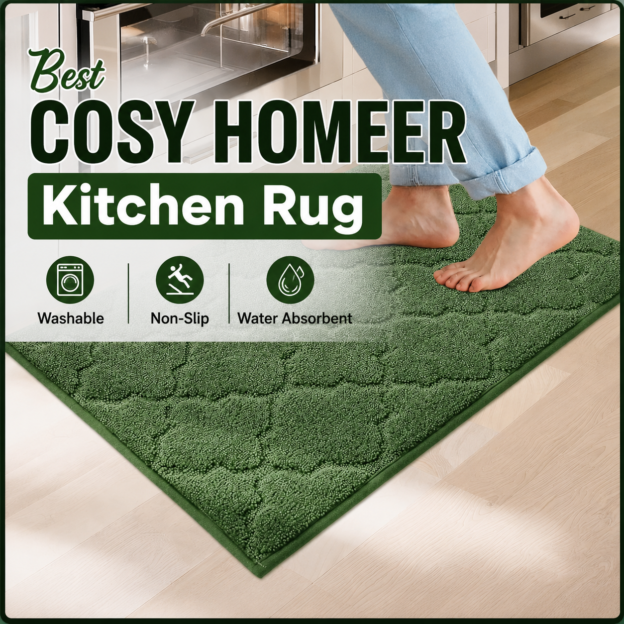 Best COSY HOMEER Kitchen Rug featuring a washable non-slip water absorbent kitchen mat for sinks and cooking areas