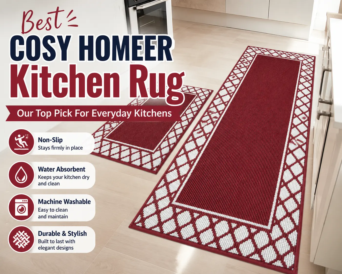 Best COSY HOMEER Kitchen Rug featuring a washable non-slip water absorbent kitchen rug designed for everyday kitchens