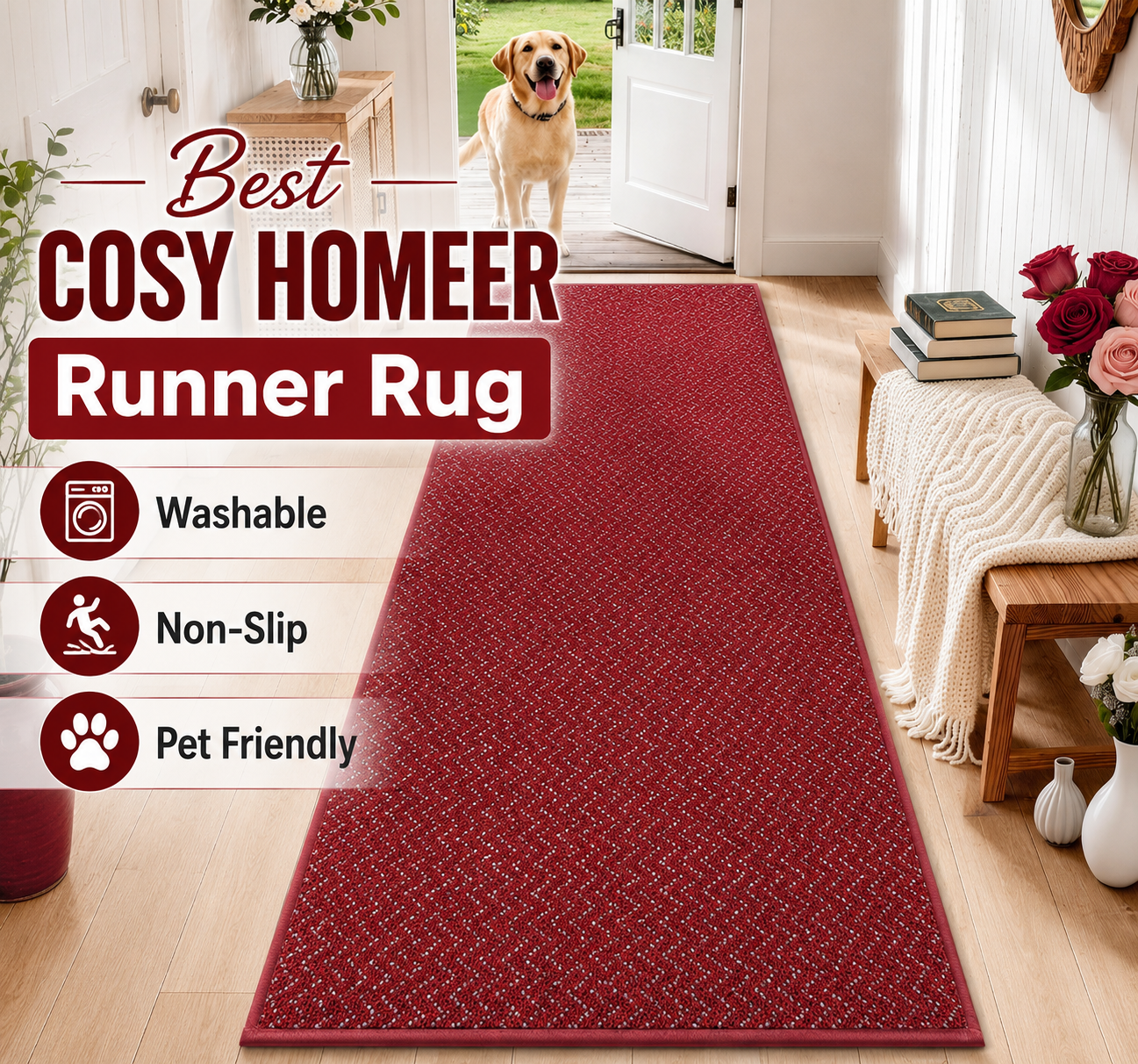 Best COSY HOMEER Runner Rug featuring a washable non-slip hallway runner rug that is pet friendly and ideal for entryways