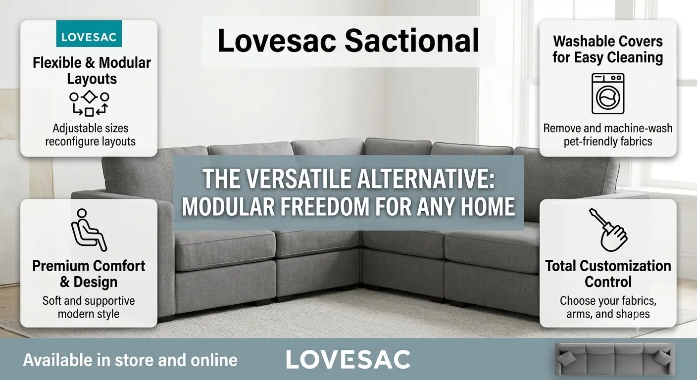 Lovesac Sactional customizable modular sofa layout.