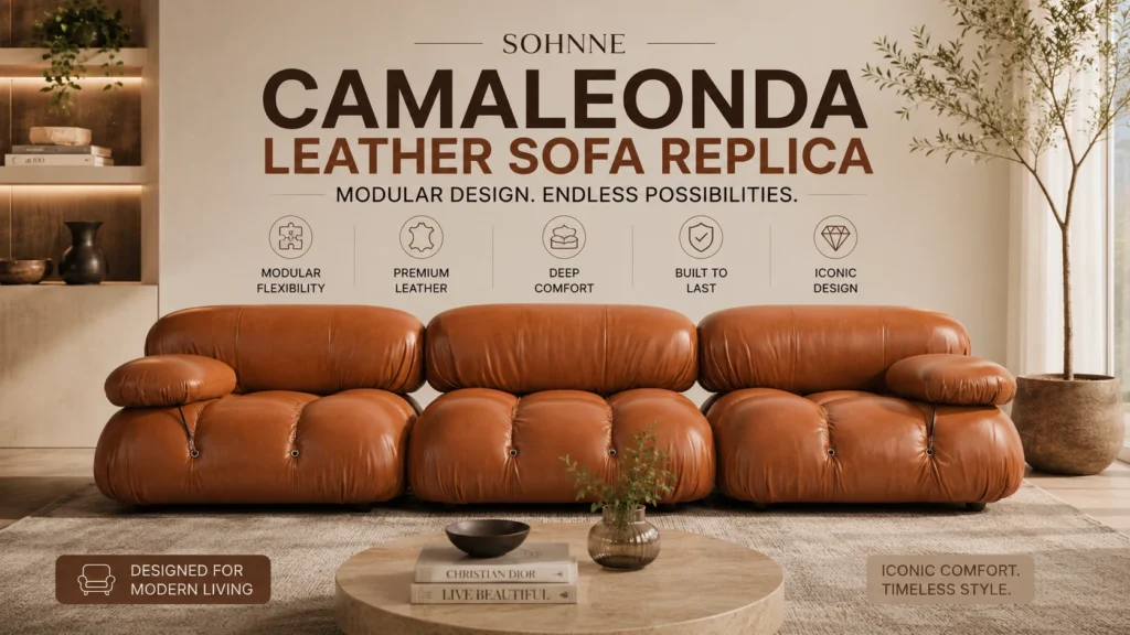 Camaleonda Leather Sofa Replica by Sohnne, brown aniline leather