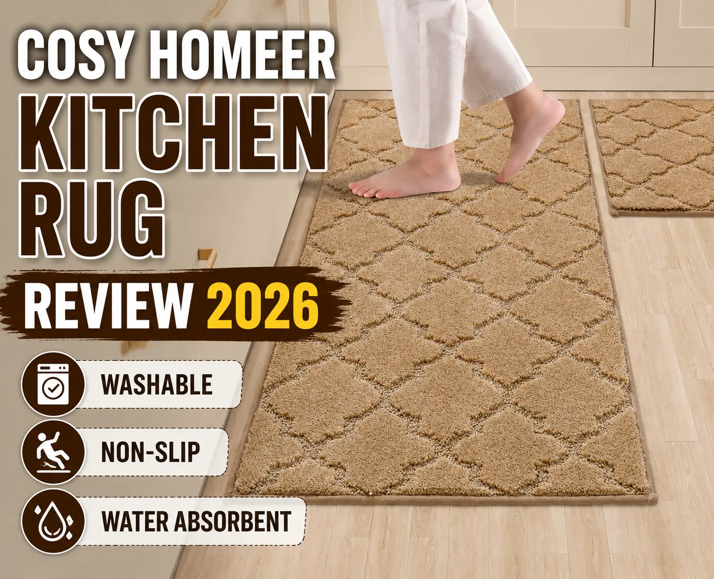 COSY HOMEER Kitchen Rug Review 2026 featuring a washable non-slip water absorbent kitchen rug for modern homes