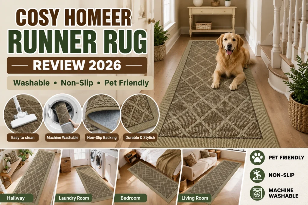 COSY HOMEER Runner Rug Review 2026 featuring a washable non-slip pet friendly hallway runner rug for high traffic areas