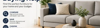 Furniture buying help service helping shoppers find sofas, mattresses, and furniture deals near them