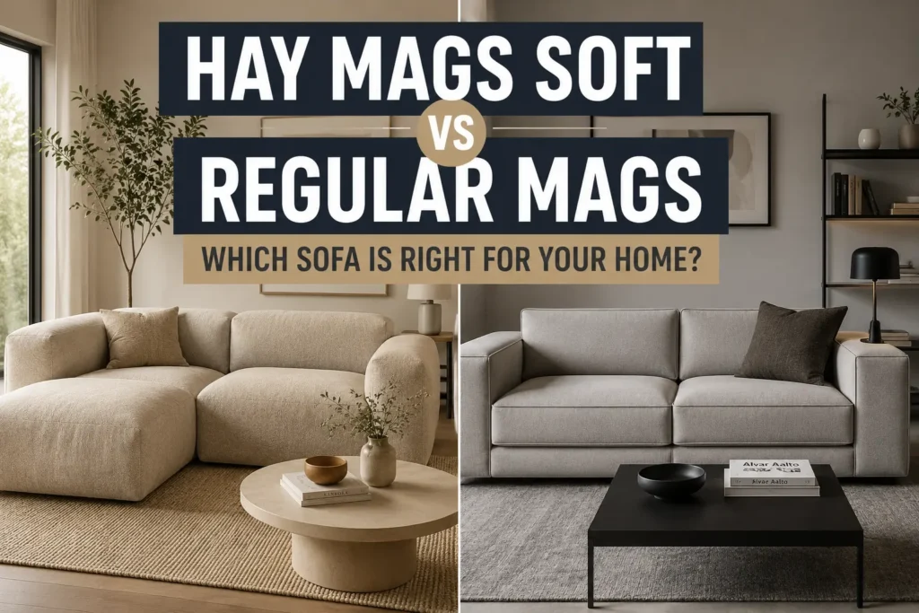 Hay Mags Soft vs Regular Mags sofa comparison showing relaxed modular seating versus structured Scandinavian sofa design in a modern living room