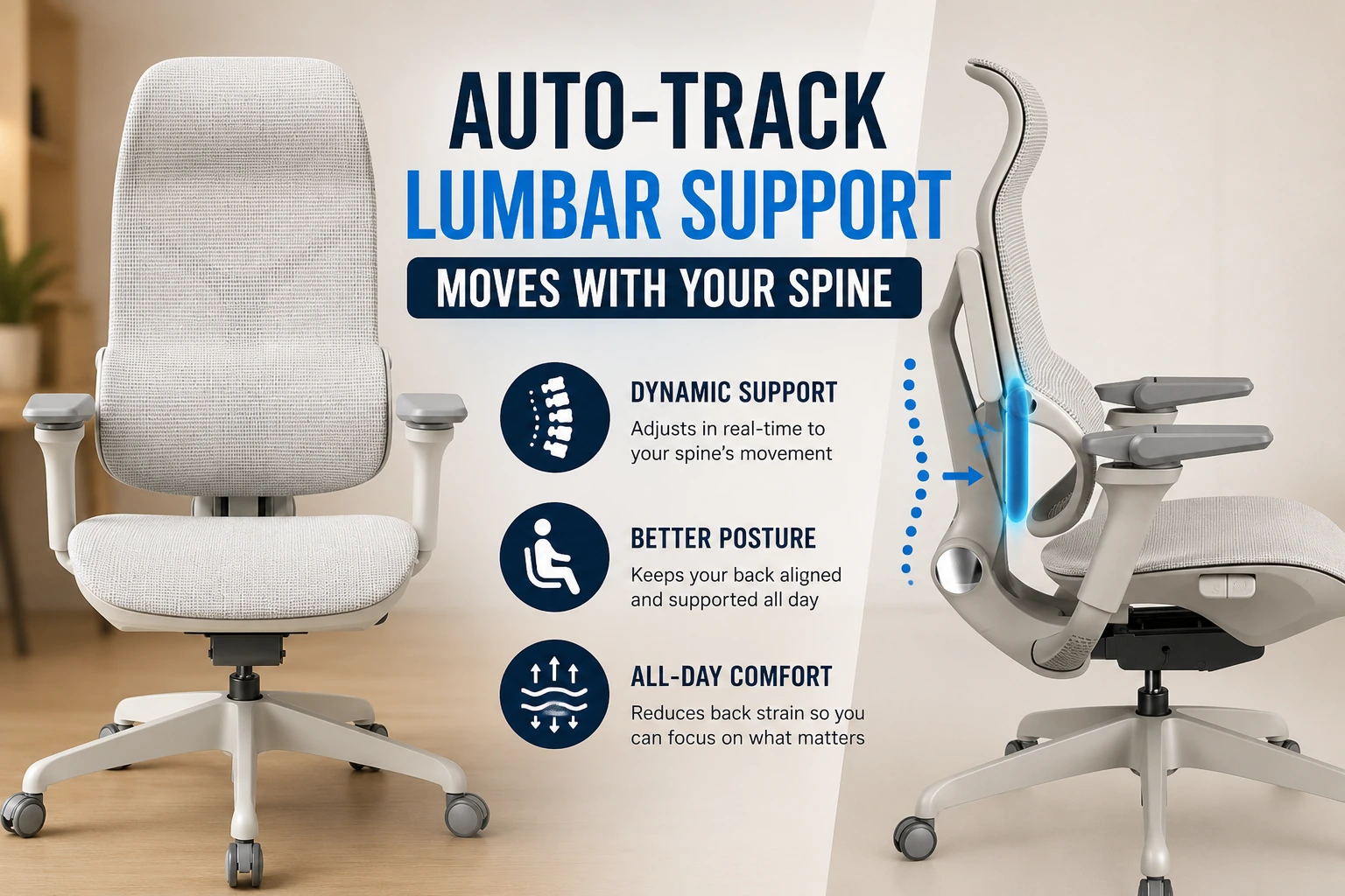 Morph Classic Auto-Track Chair lumbar support system showing ergonomic back support and dynamic spine tracking technology