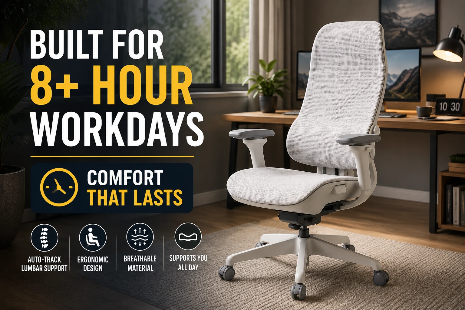 Morph Classic Auto-Track ergonomic office chair designed for 8 plus hour workdays with all day comfort and lumbar support