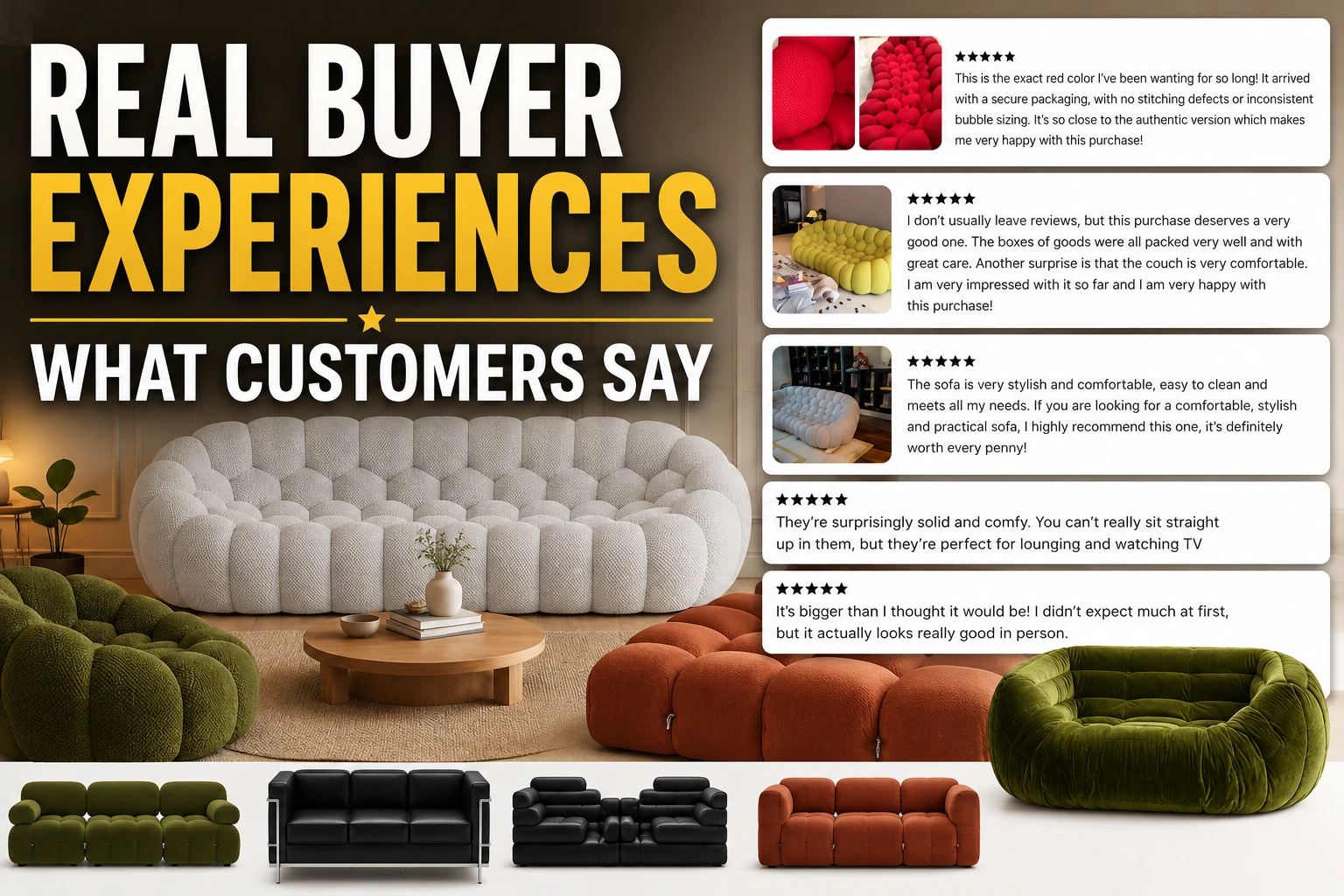Customer reviews and buyer experiences of Sohnne furniture featuring designer-inspired sofas and modern living room seating