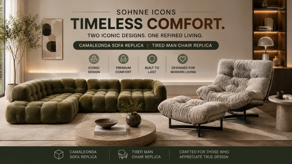 Sohnne Camaleonda Sofa Replica and Tired Man Chair Replica side by side