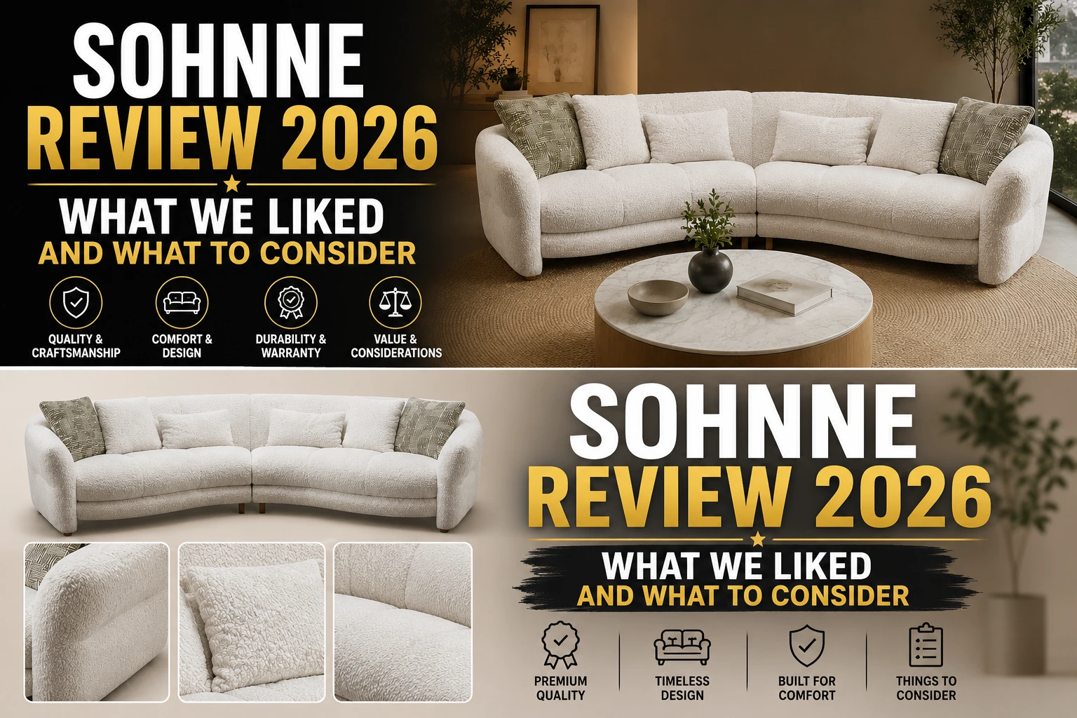 Sohnne curved sofa showcasing premium upholstery fabric, modern design details, and luxury-inspired craftsmanship