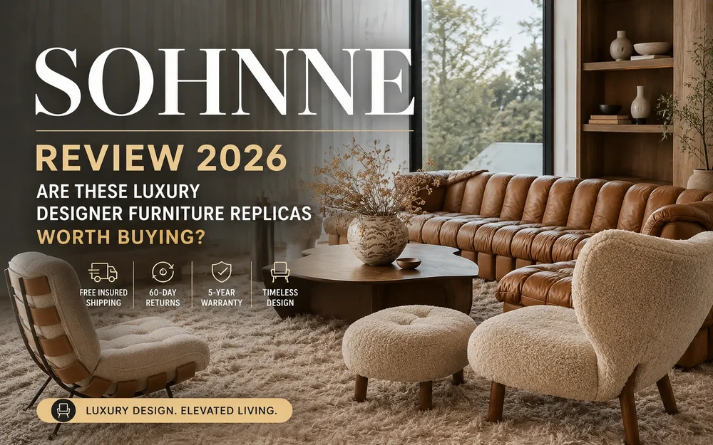 Sohnne Review 2026 luxury designer furniture replica living room with premium sofa and accent chairs