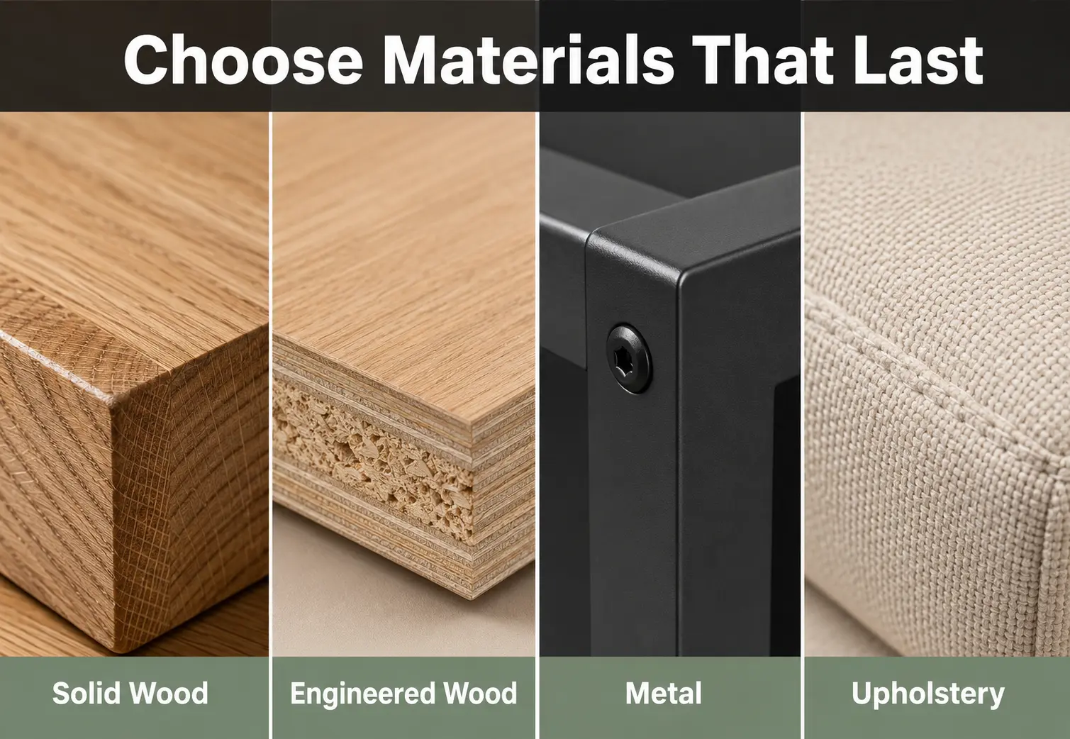 Bedroom furniture materials including solid wood engineered wood metal and upholstery