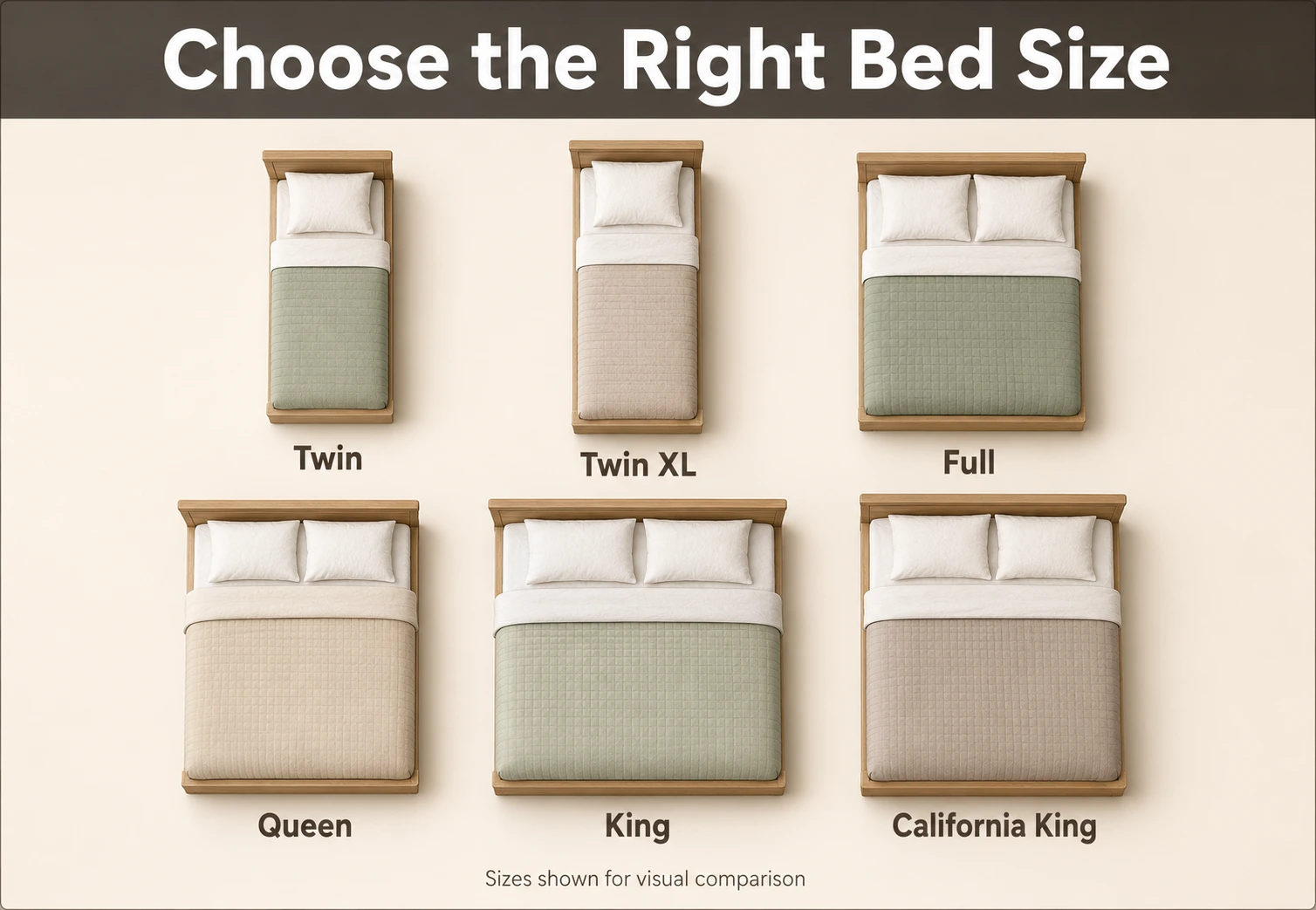 Twin full queen king and California king bed size comparison