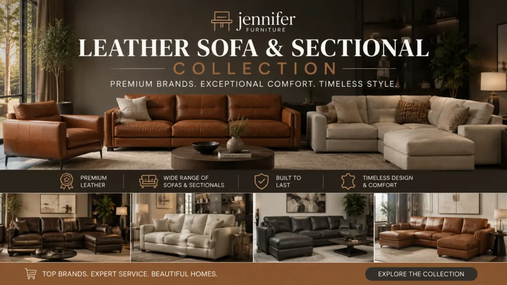 Leather sofa and sectional collection from Jennifer Furniture