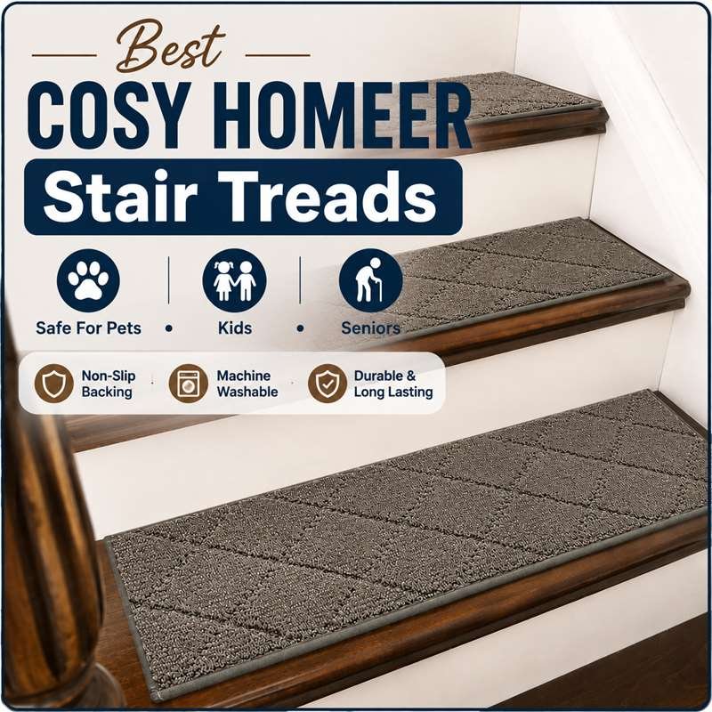 Best COSY HOMEER Stair Treads featuring non-slip washable stair runners for pets, kids, seniors, and hardwood stairs