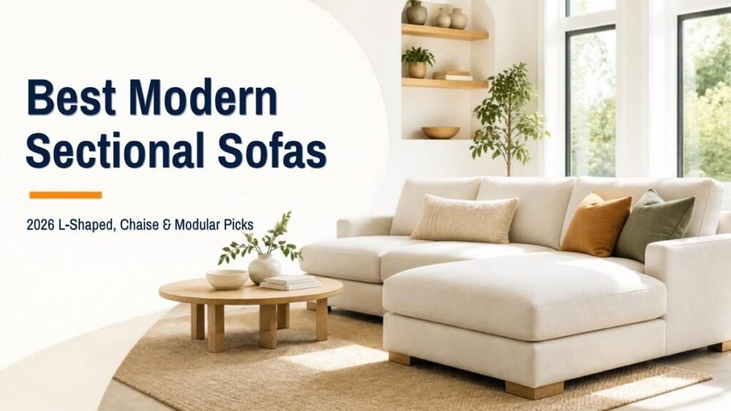 Best modern sectional sofas 2026: cream L-shaped sectional with chaise in a bright living room