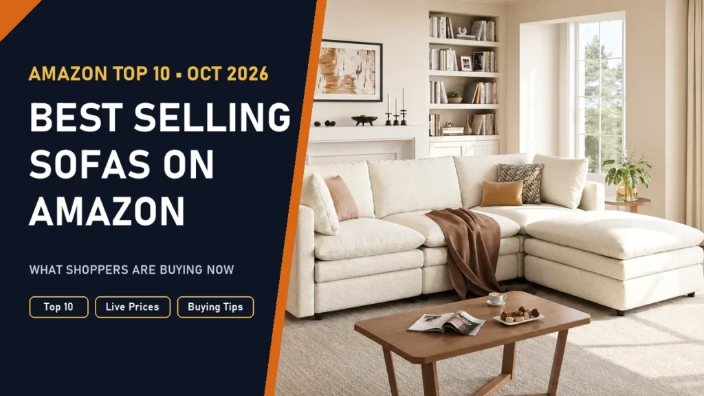 Best selling sofas on Amazon: cream cloud sectional couch in a bright living room