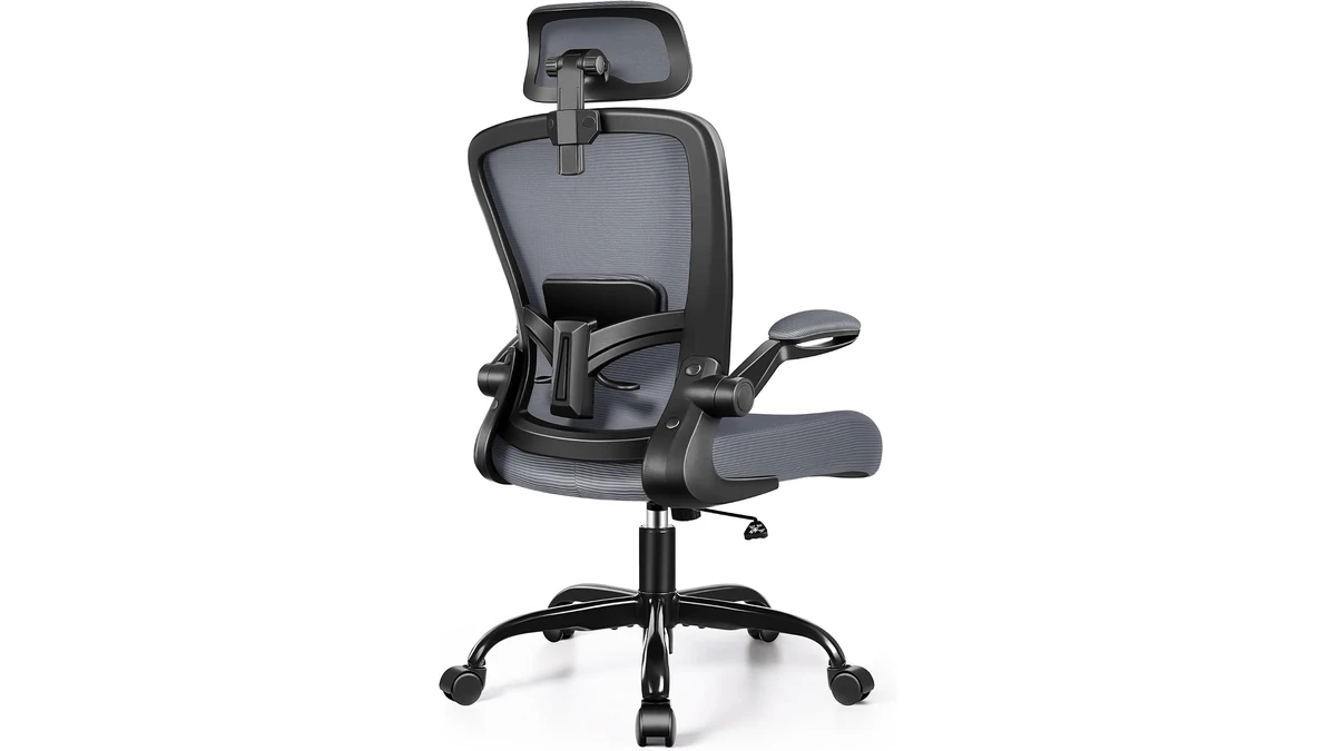 FelixKing ergonomic office chair with a dark gray mesh back, adjustable headrest and flip-up armrests