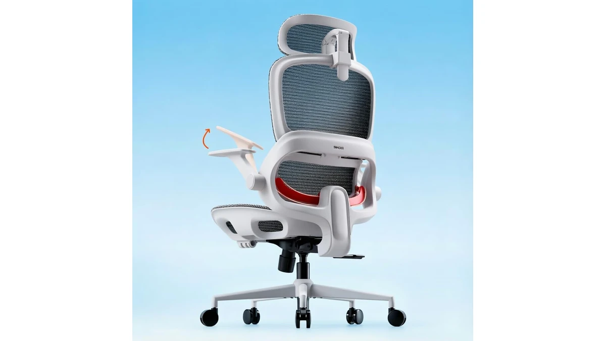 SIHOO B100 ergonomic mesh office chair with an adjustable headrest and flip-up armrests
